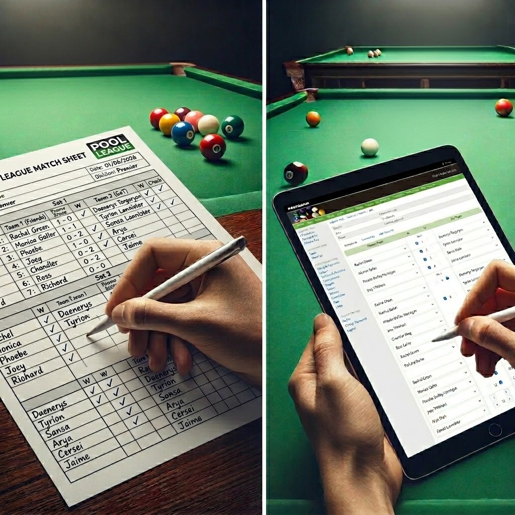 Pool league statistics and match history screen